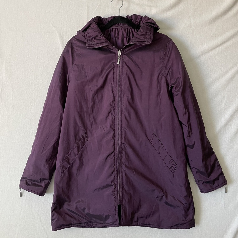 Mycra Pac One Womens Reversible Hooded Quilted Zipped‎ Wine Coat, Size S/M - Picture 8 of 12